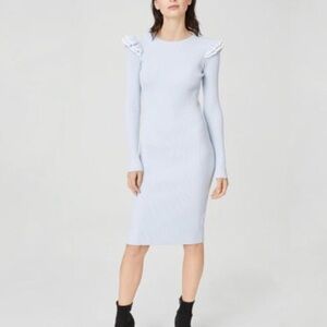 Club Monaco Ribbed Ruffle Sleeve Midi Dress